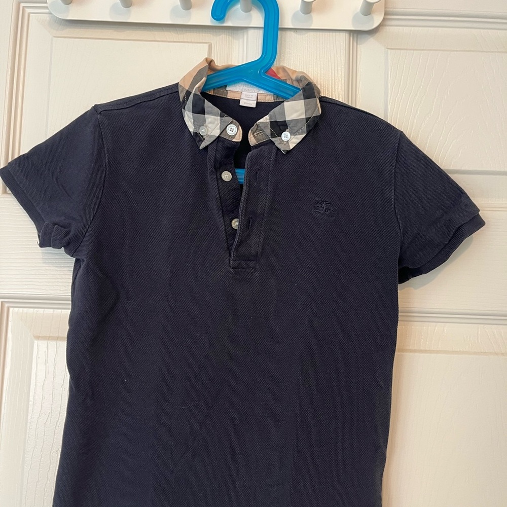 Burberry Dark Blue Polo with Plaid Collar